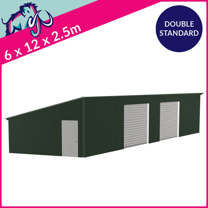 Double Standard Pent Garage Side Access – 6 x 12 x 2.5m– 2 Roller/1 PA