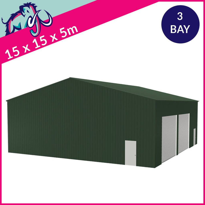Warehouse 3 Bay 10 Degree Apex Side Access 15 x 15 x 5m – 2 Roller/1 PA/1 FD
