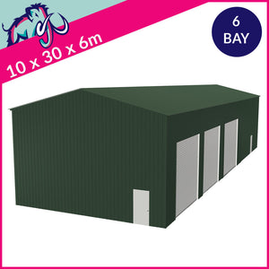Warehouse 6 Bay 10 Degree Apex Side Access 10 x 30 x 6m – 3 Roller/1 PA/1 FD