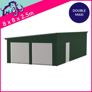 Double Maxi Pent Garage Gable Access – 8 x 8 x 2.5m– 2 Roller/1 PA