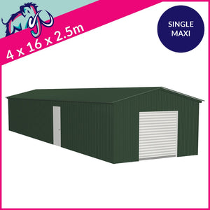 Single Maxi Apex Garage – 4 x 16 x 2.5m– 1 Roller/1 PA