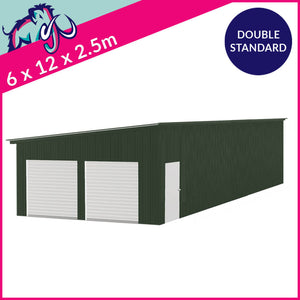 Double Standard Pent Garage Gable Access – 6 x 12 x 2.5m– 2 Roller/1 PA